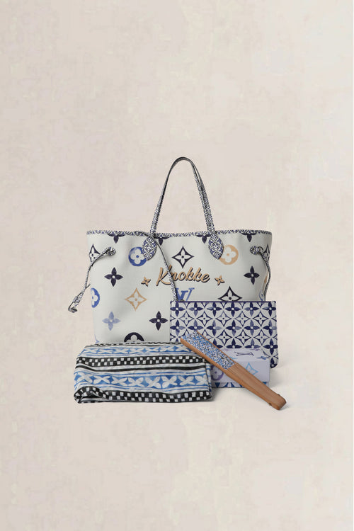 Louis Vuitton Beige Neverfull GM Knokke By The Pool Shoulder Bag Set