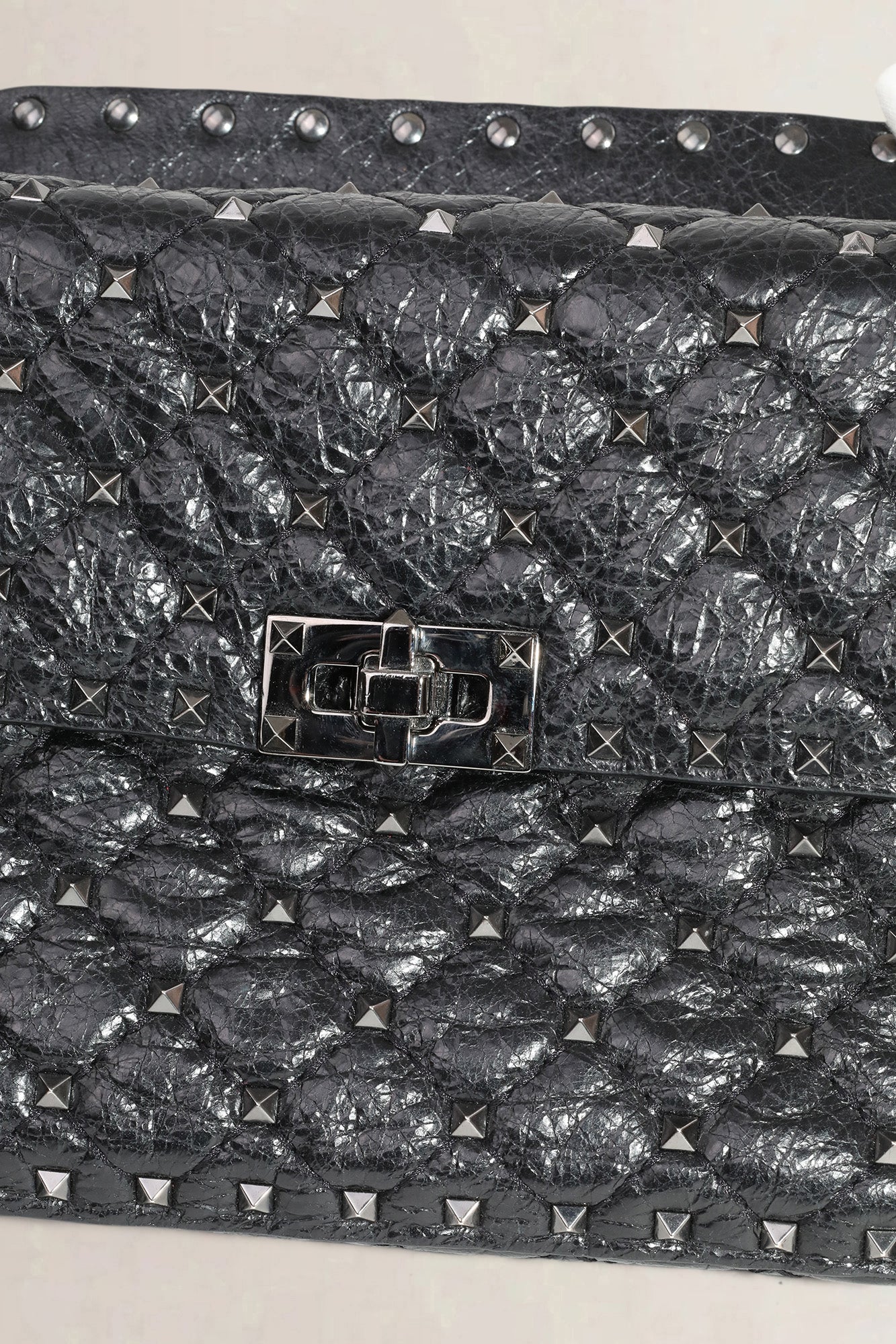 Valentino Garavani Black Rockstud Crinkled Quilted Leather Crossbody Bag