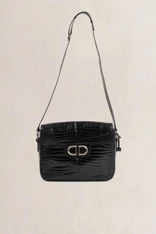 Delvaux Black Croco Bourgogne Crossbody Bag