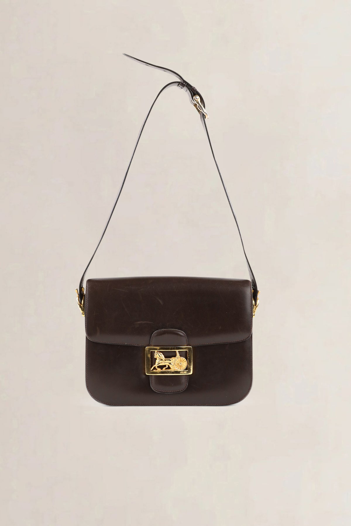 Céline Vintage Dark Brown Horse Carriage Shoulder Bag