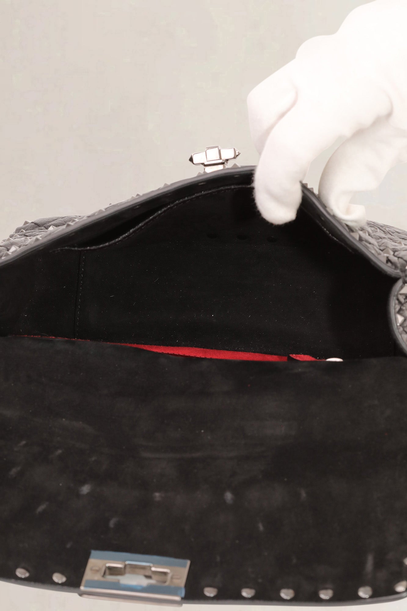 Valentino Garavani Black Rockstud Crinkled Quilted Leather Crossbody Bag