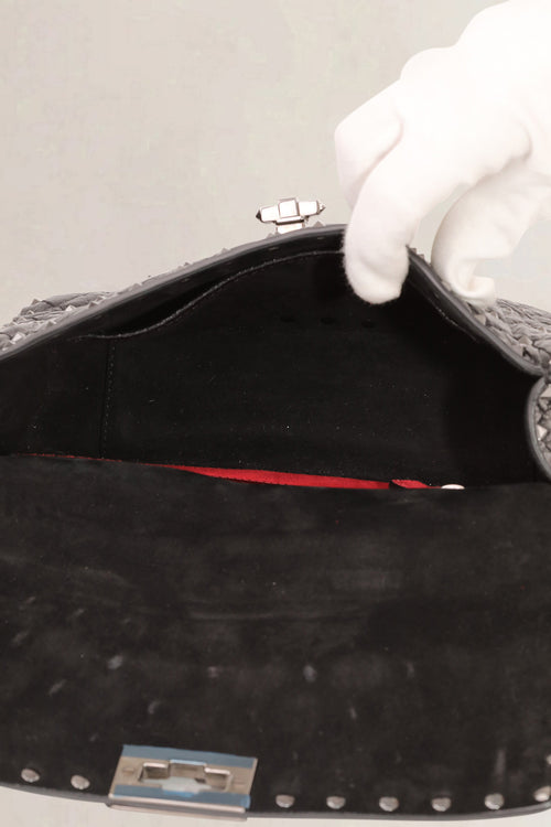 Valentino Garavani Black Rockstud Crinkled Quilted Leather Crossbody Bag