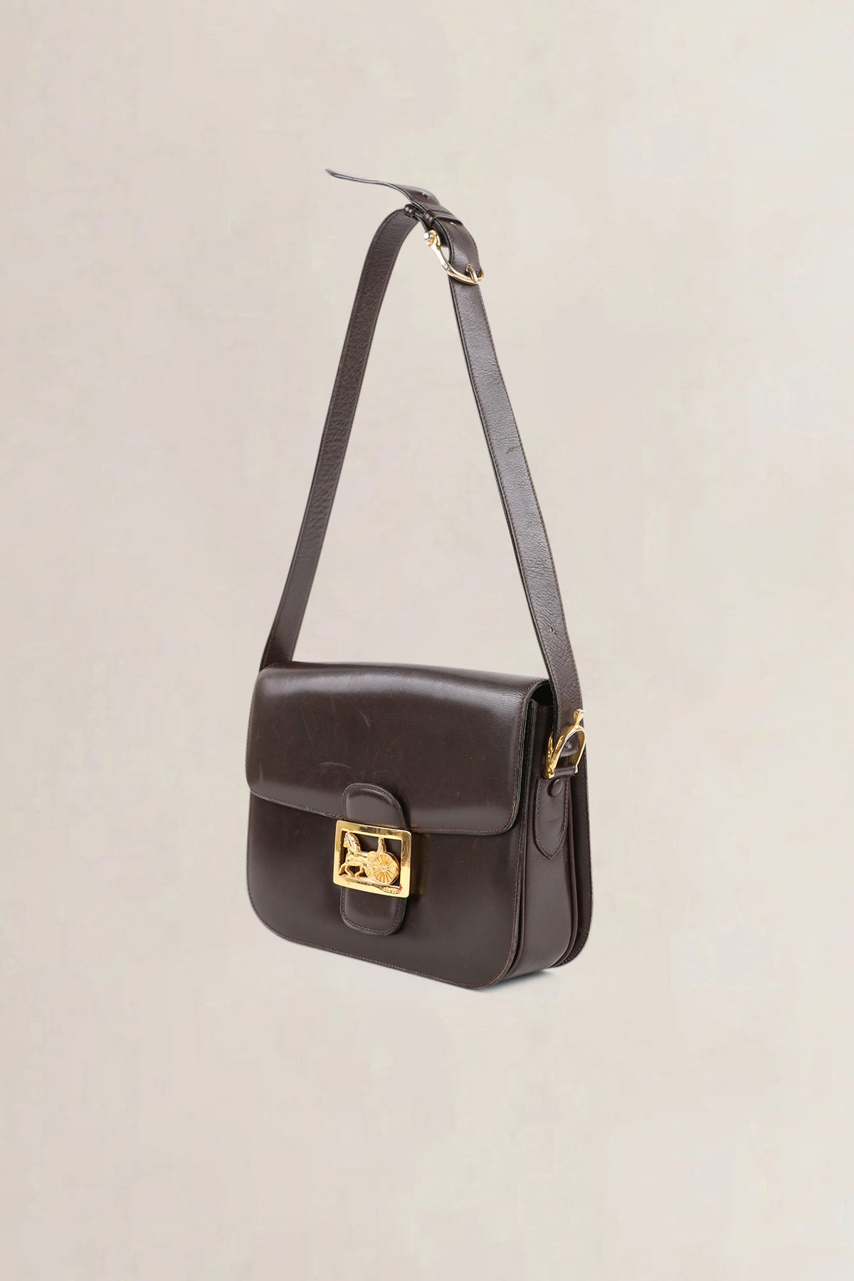 Céline Vintage Dark Brown Horse Carriage Shoulder Bag