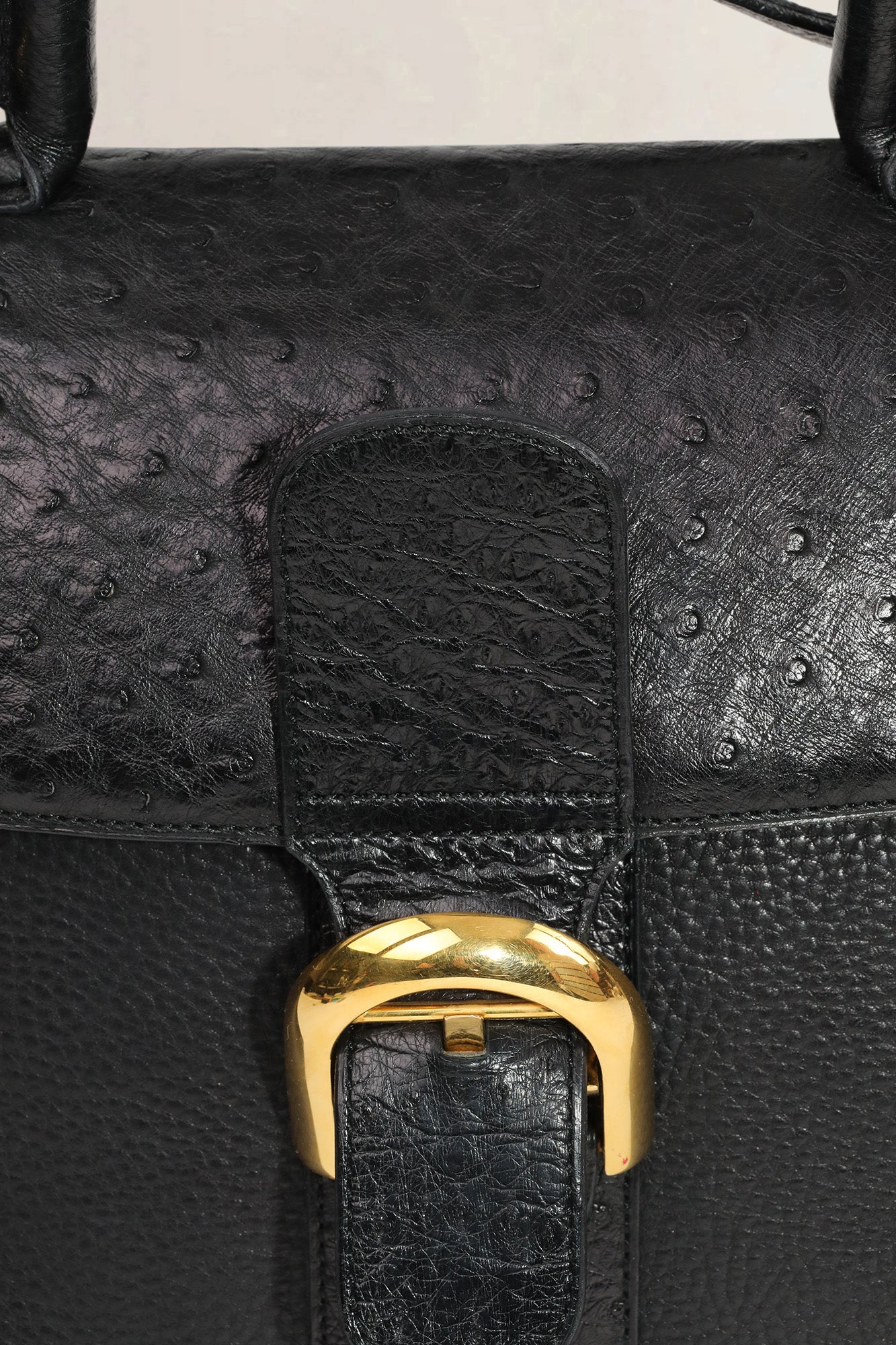 Delvaux Black Ostrich/Leather Delvaux Brillant MM Crossbody Bag