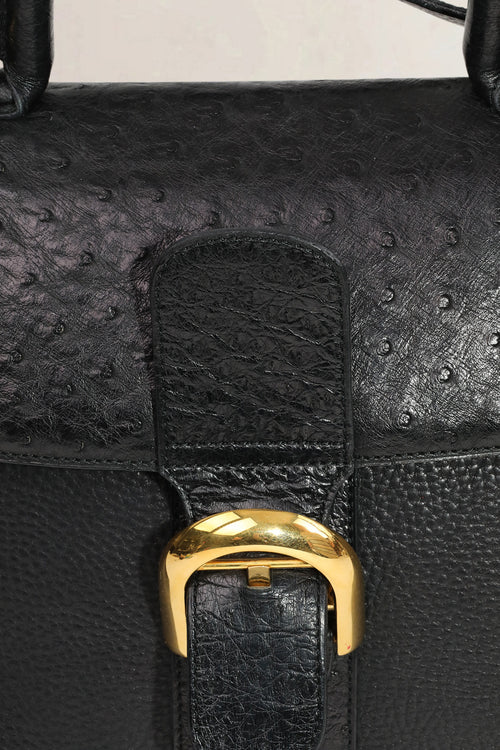 Delvaux Black Ostrich/Leather Delvaux Brillant MM Crossbody Bag