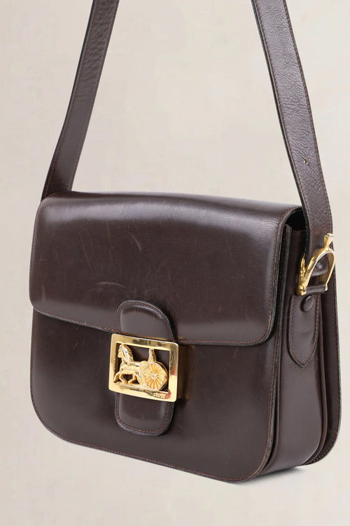 Céline Vintage Dark Brown Horse Carriage Shoulder Bag