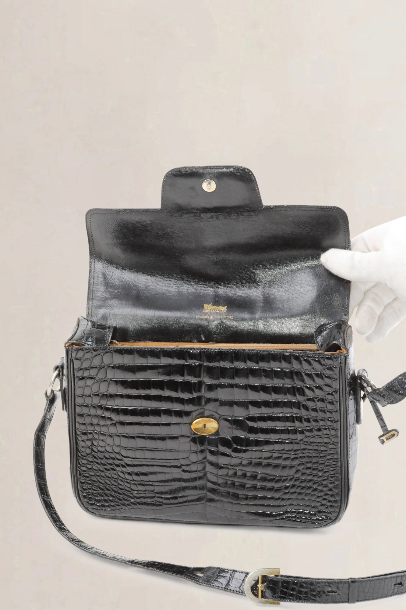 Delvaux Black Croco Bourgogne Crossbody Bag