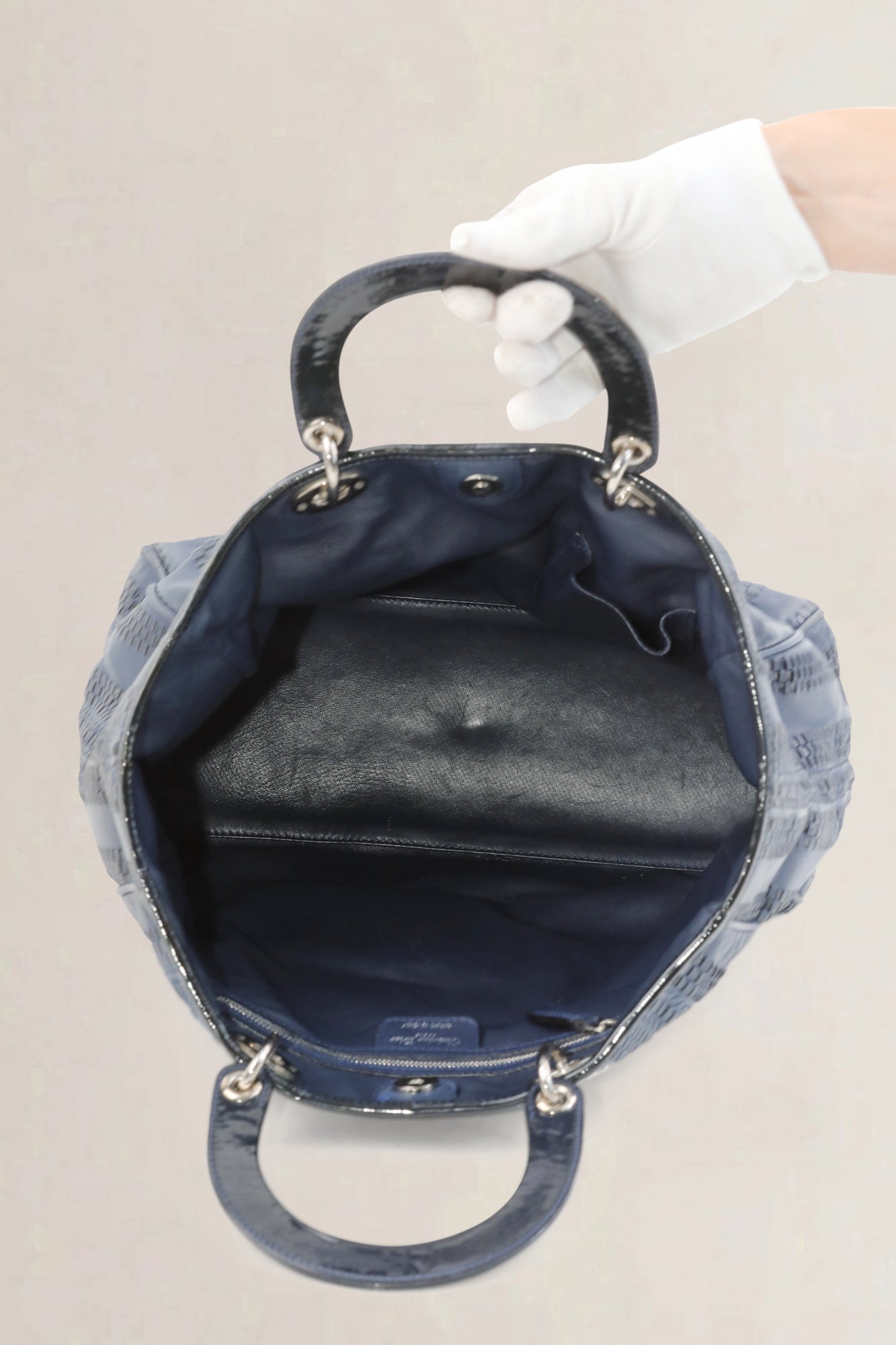 Christian Dior Blue Woven Soft Lady Dior Top Handle Bag