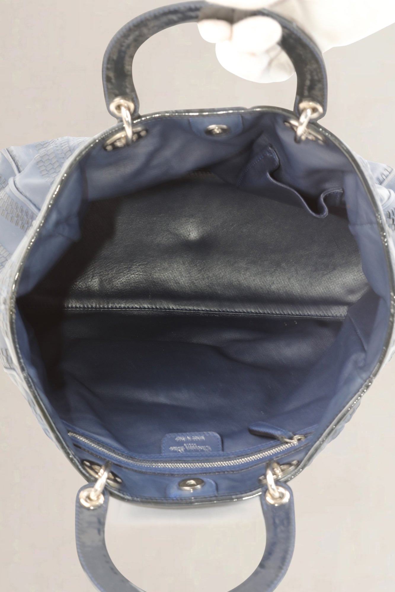 Christian Dior Blue Woven Soft Lady Dior Top Handle Bag