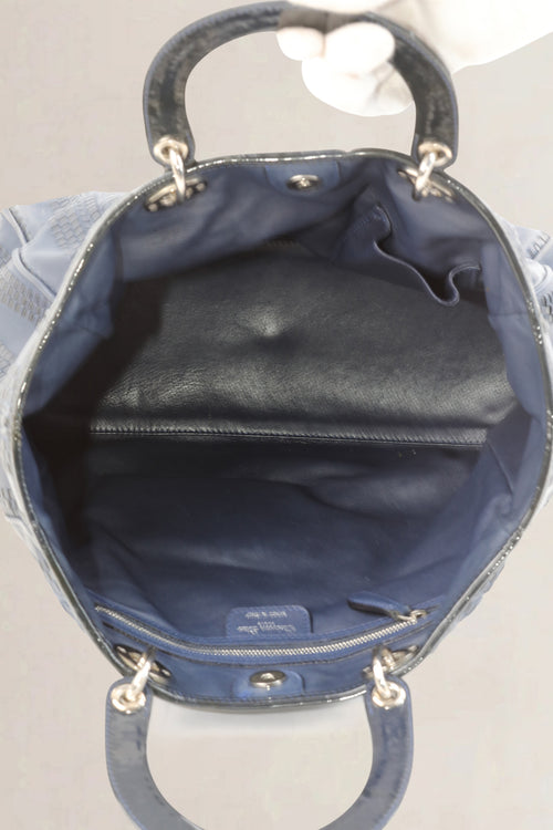 Christian Dior Blue Woven Soft Lady Dior Top Handle Bag