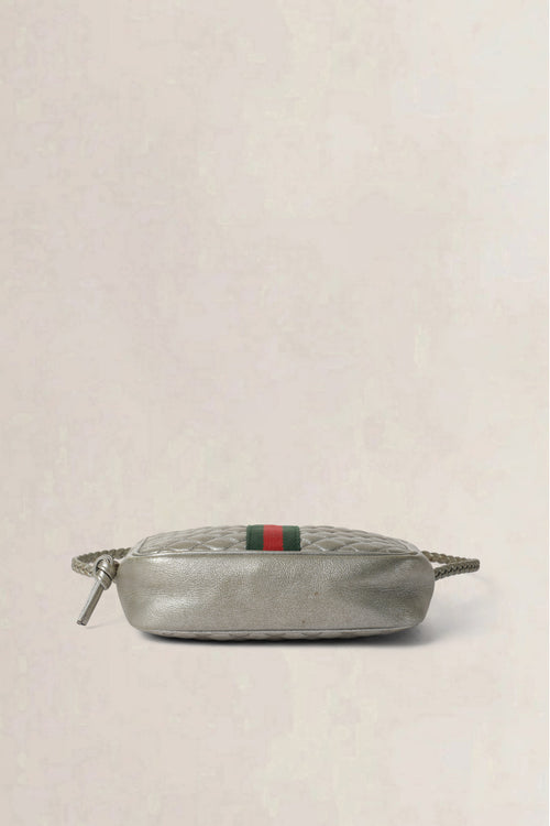 Gucci Silver Laminated Nappa Web Trapuntata Small Crossbody Bag