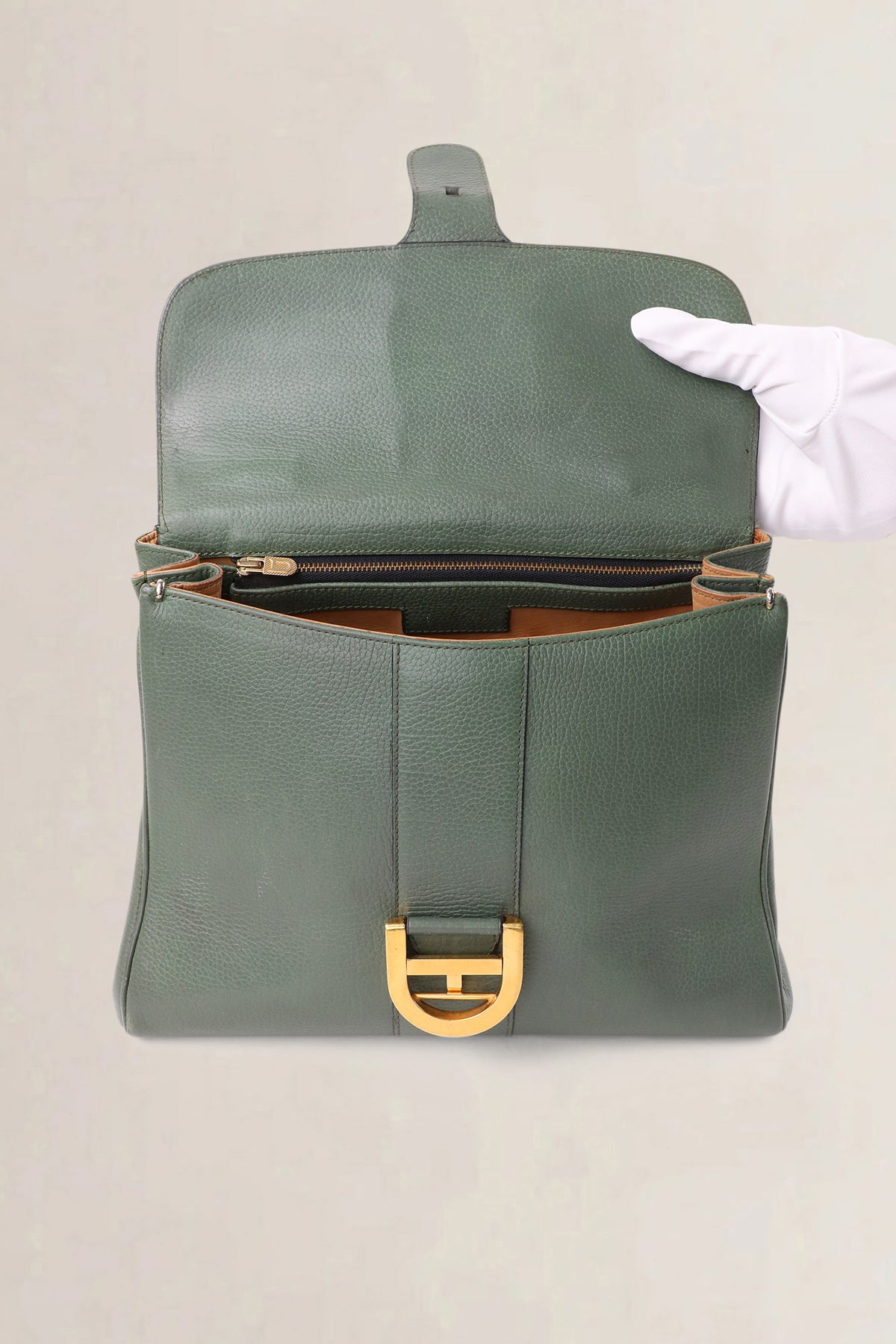 Delvaux Olive Green Jumping Calf Brillant MM Top Handle Bag
