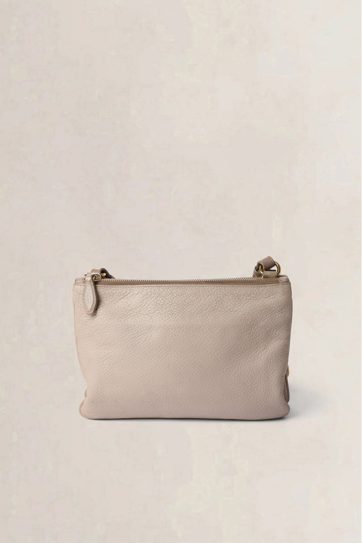 Prada Nude Grey Vitello Daino Double Zip Crossbody Bag