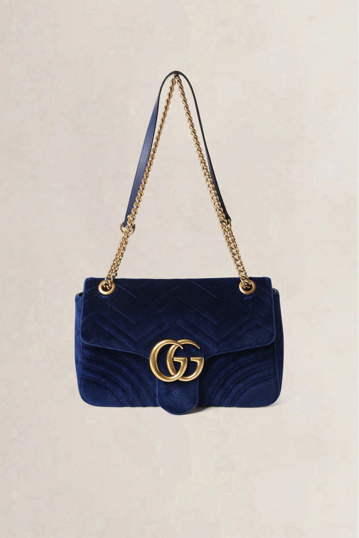 Gucci Blue GG Marmont Velvet Large Shoulder Ba