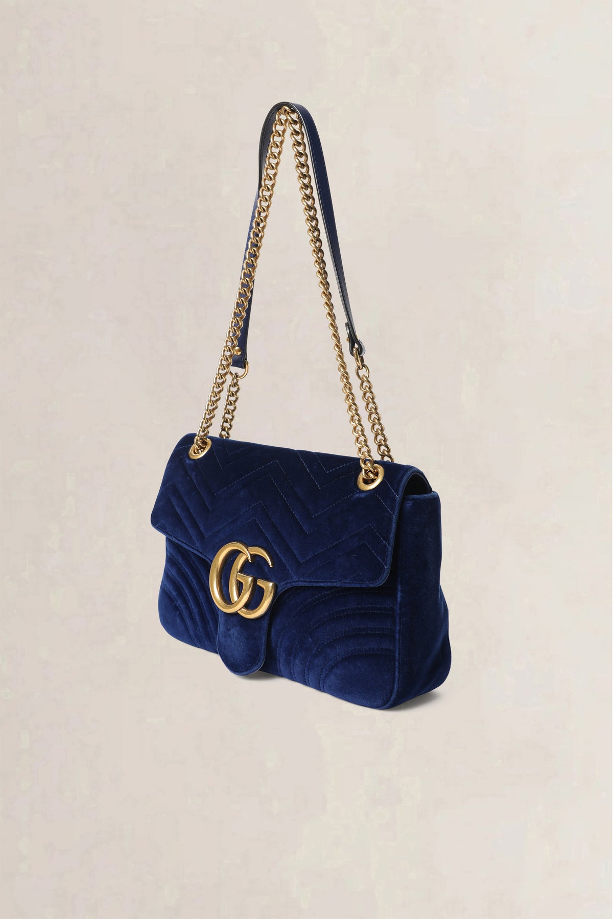 Gucci Blue GG Marmont Velvet Large Shoulder Ba