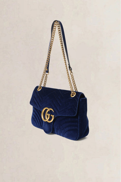 Gucci Blue GG Marmont Velvet Large Shoulder Ba