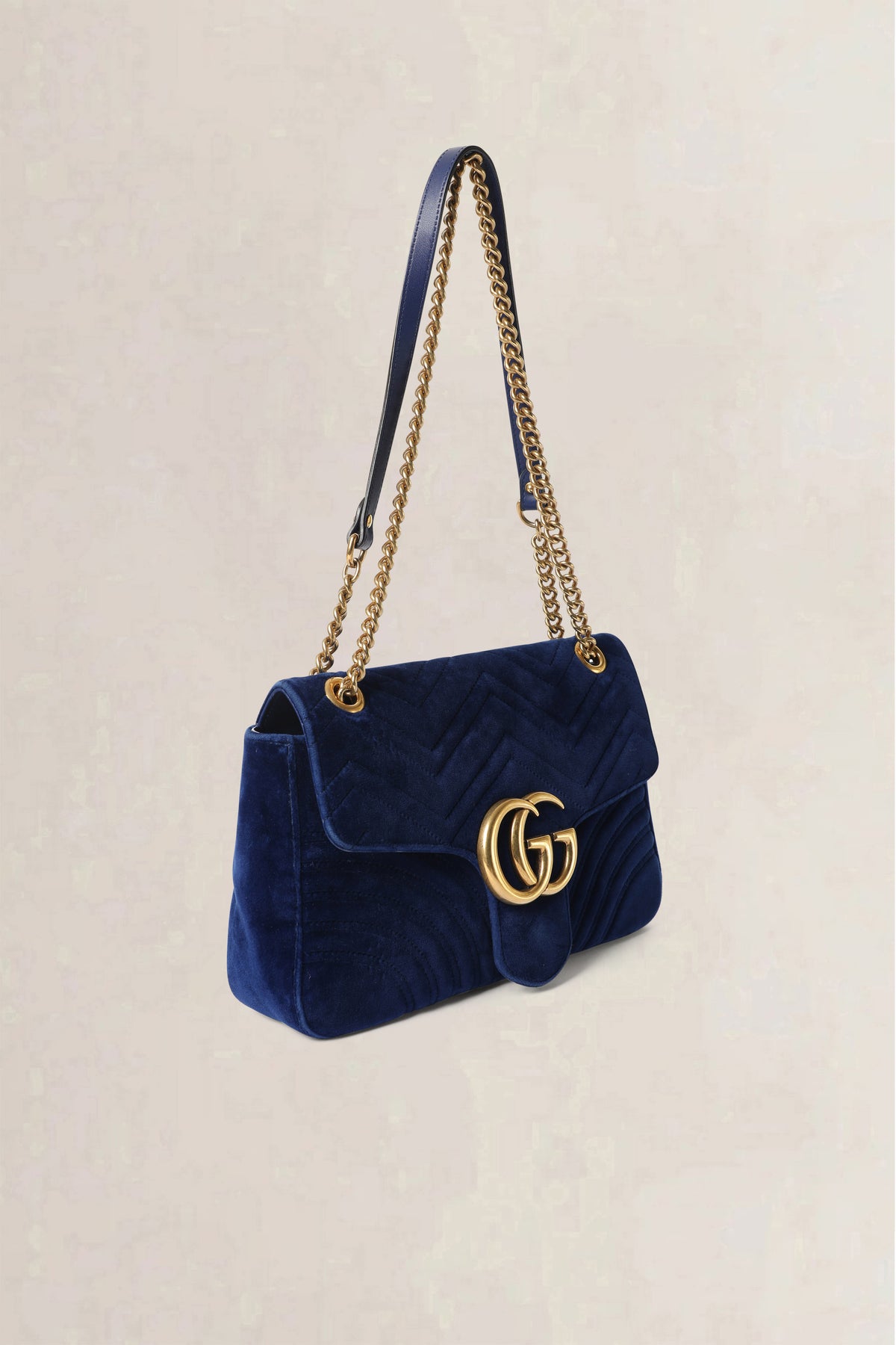 Gucci Blue GG Marmont Velvet Large Shoulder Ba
