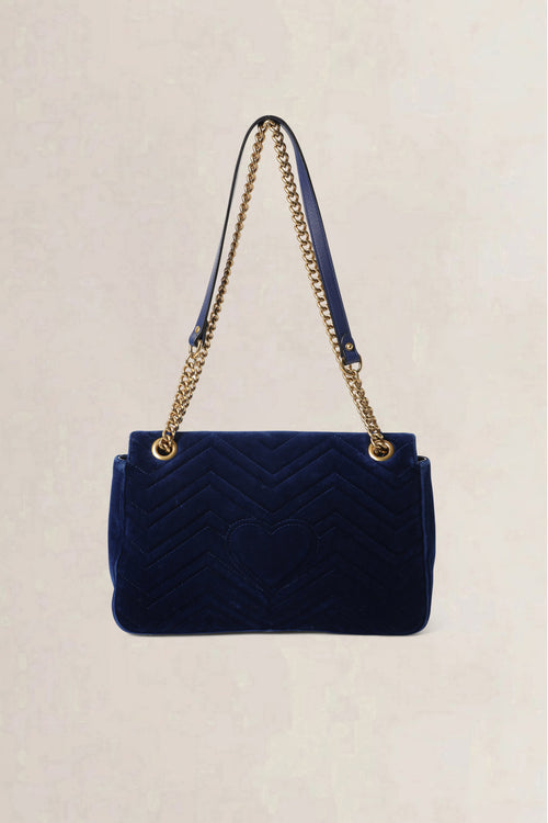 Gucci Blue GG Marmont Velvet Large Shoulder Ba