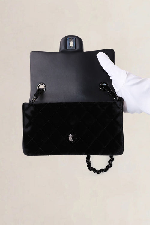 Chanel Black Quilted Velvet Wallet on Chain