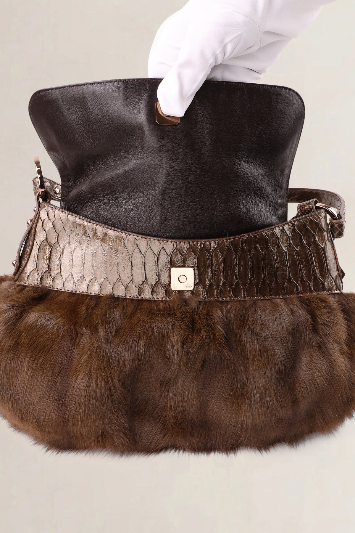 Fendi Brown Squirrel Fur Small Chef Shoulder Bag