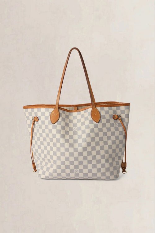 Louis Vuitton White Neverfull Damier Azur MM Shoulder Bag