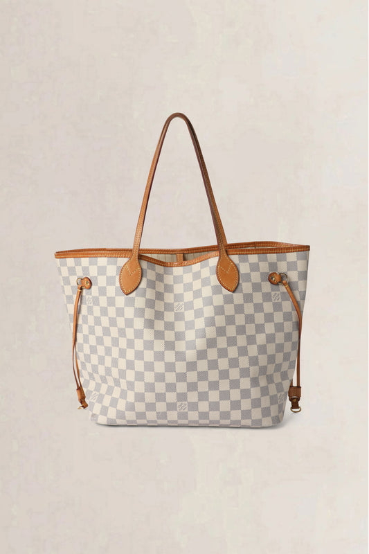 Louis Vuitton White Neverfull Damier Azur MM Shoulder Bag