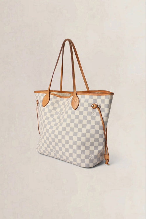 Louis Vuitton White Neverfull Damier Azur MM Shoulder Bag