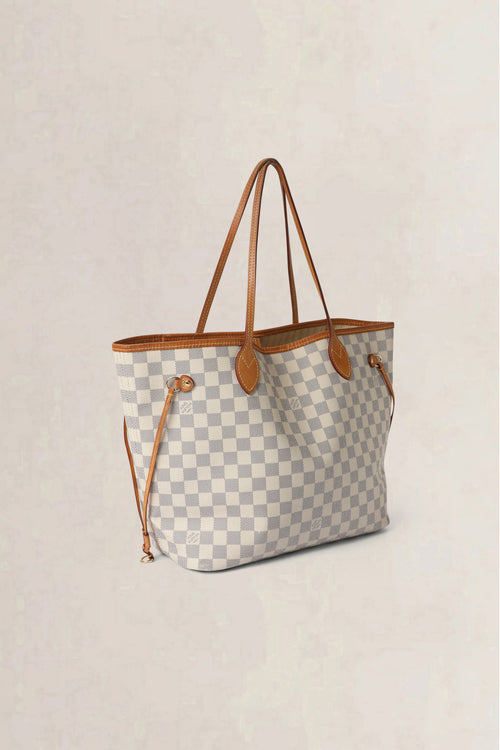 Louis Vuitton White Neverfull Damier Azur MM Shoulder Bag
