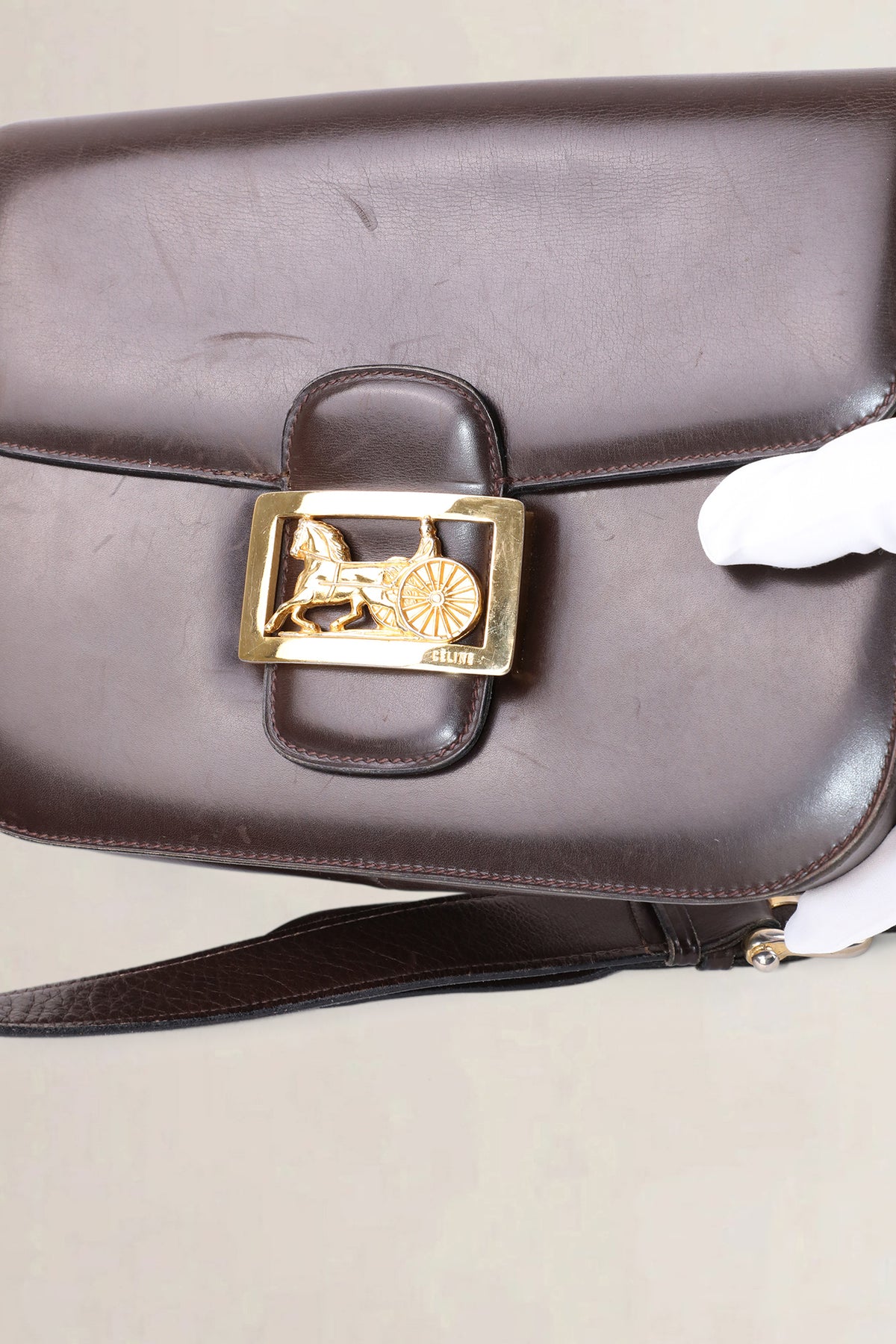 Céline Vintage Dark Brown Horse Carriage Shoulder Bag