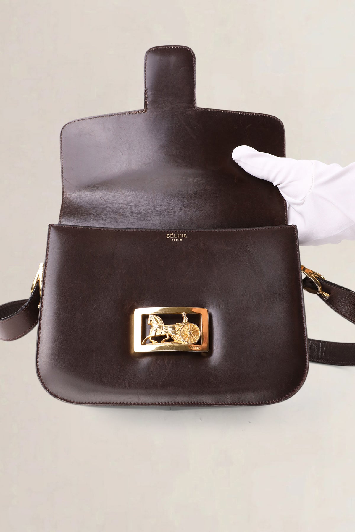 Céline Vintage Dark Brown Horse Carriage Shoulder Bag