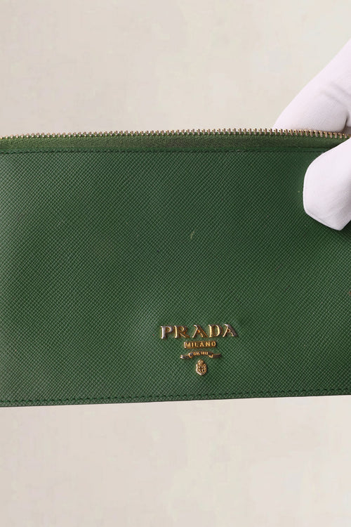 Prada Green Saffiano Leather Wallet Set