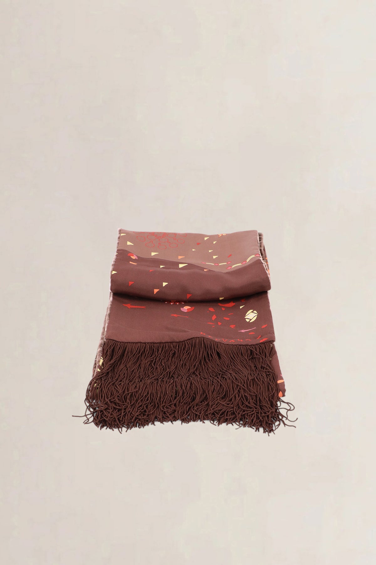 Delvaux Brown Sea Print Fringe Scarf