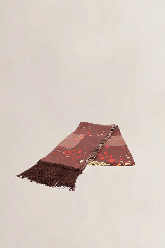 Delvaux Brown Sea Print Fringe Scarf