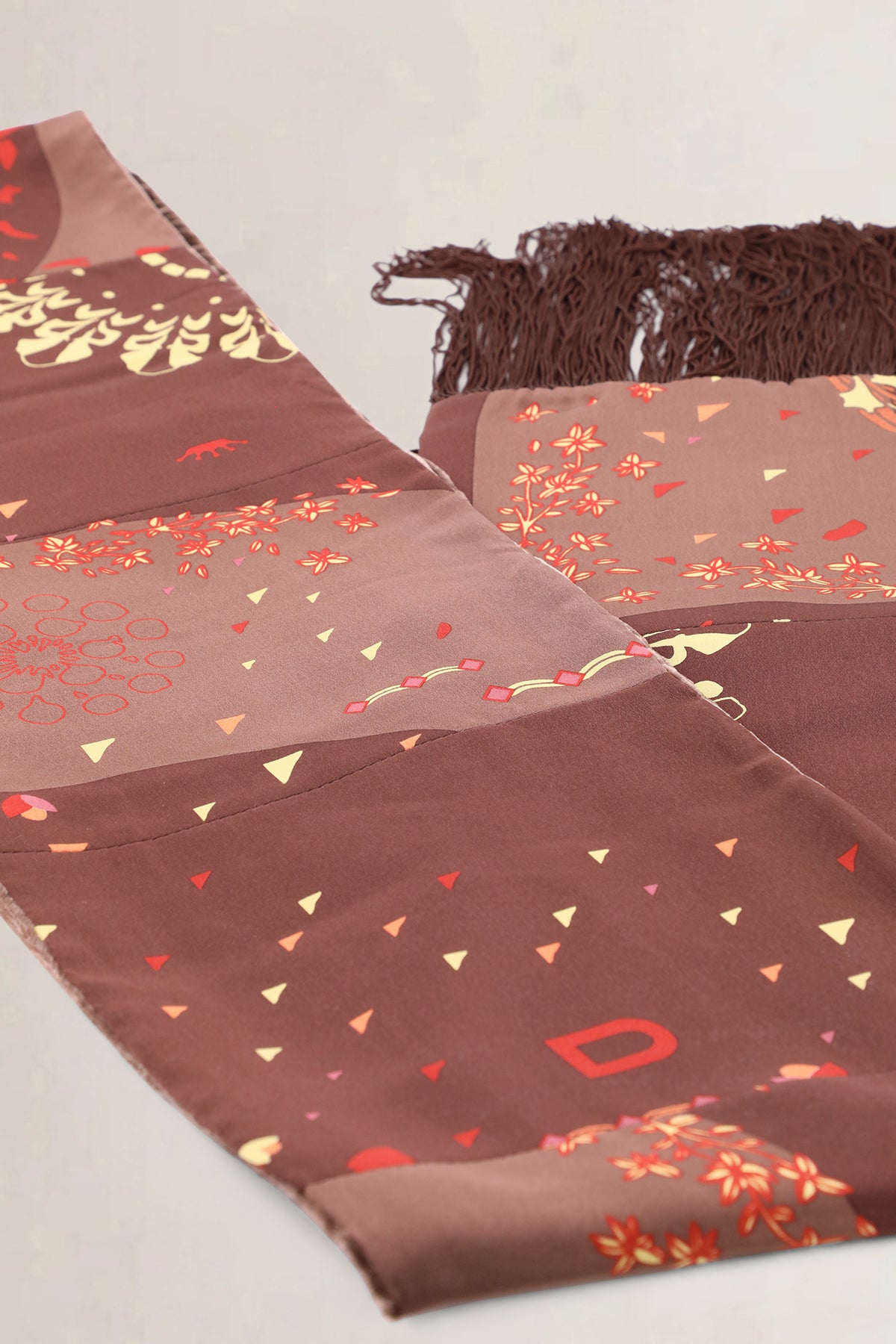 Delvaux Brown Sea Print Fringe Scarf