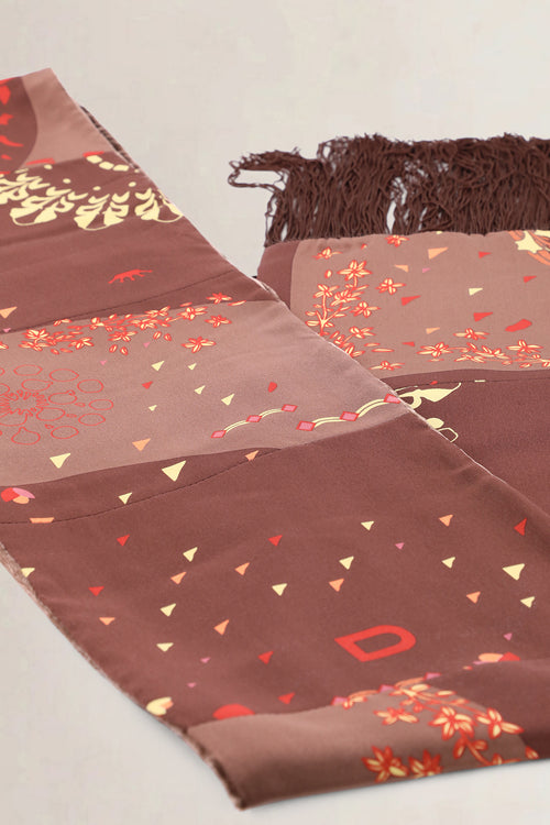 Delvaux Brown Sea Print Fringe Scarf