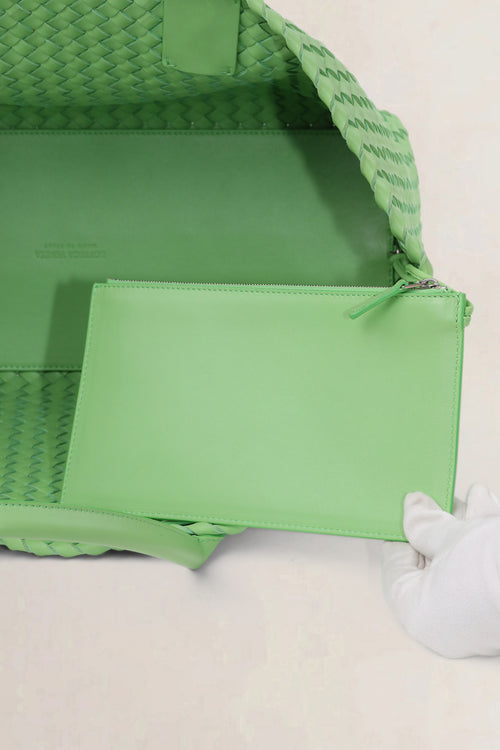 Bottega Veneta Pistacchio Green Intrecciato Leather Cabat Shoulder Bag