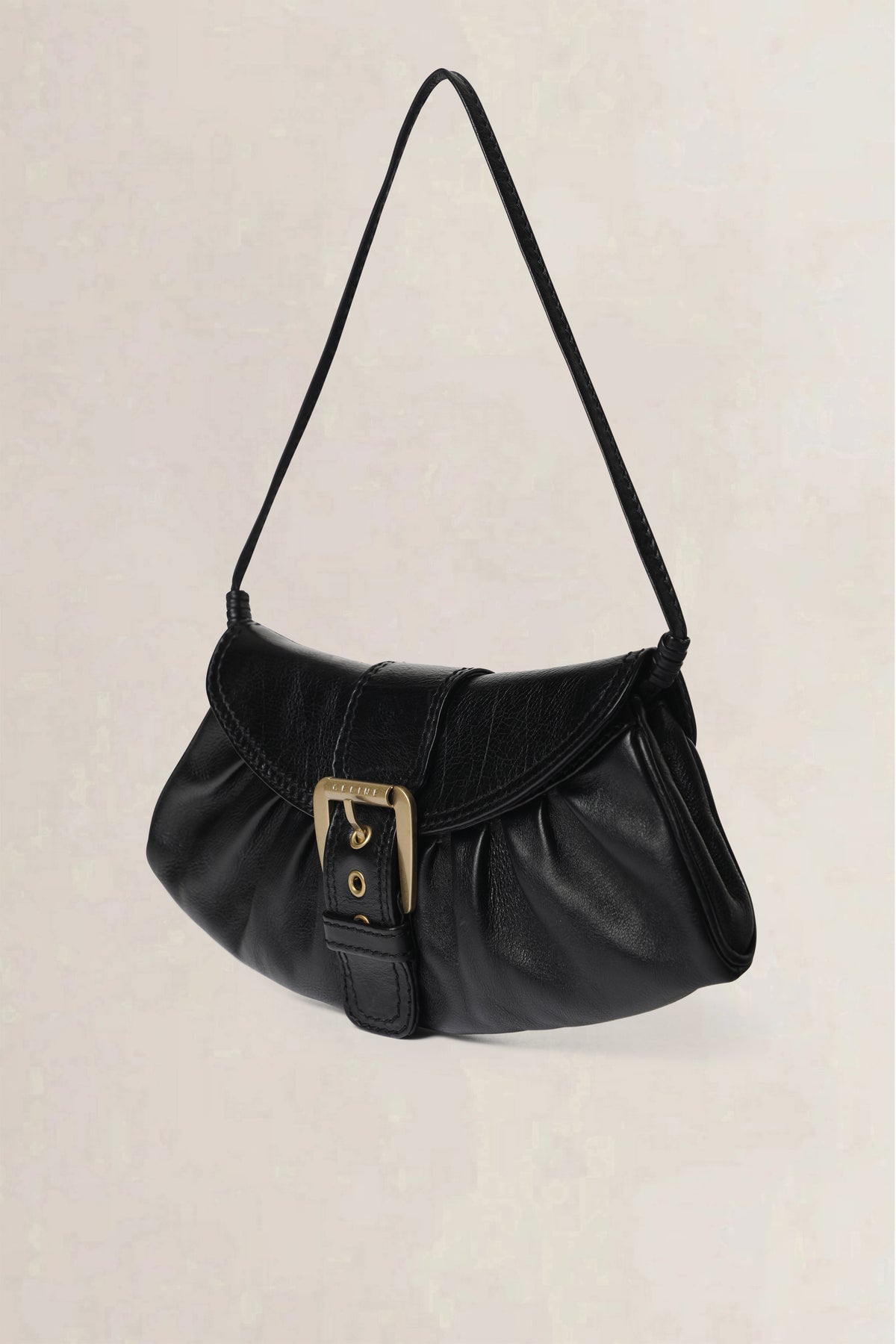 Celine Black Buckle Flap Baguette Small Shoulder Bag