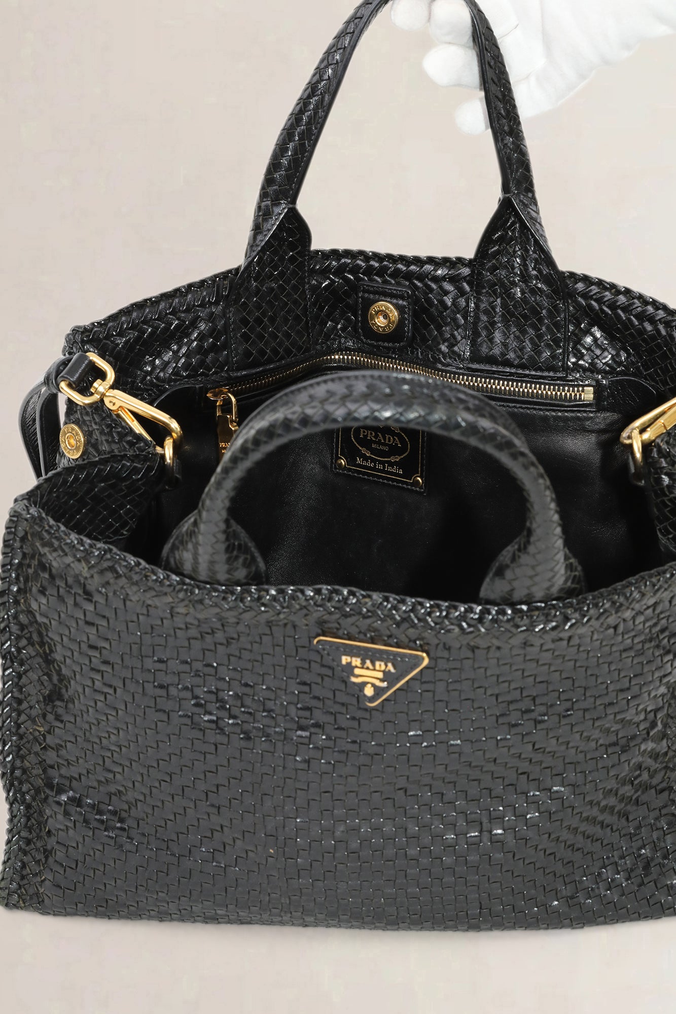 Prada Black Woven Madras — preloved