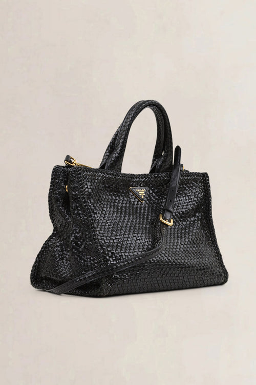 Prada Black Woven Madras Shoulder Bag