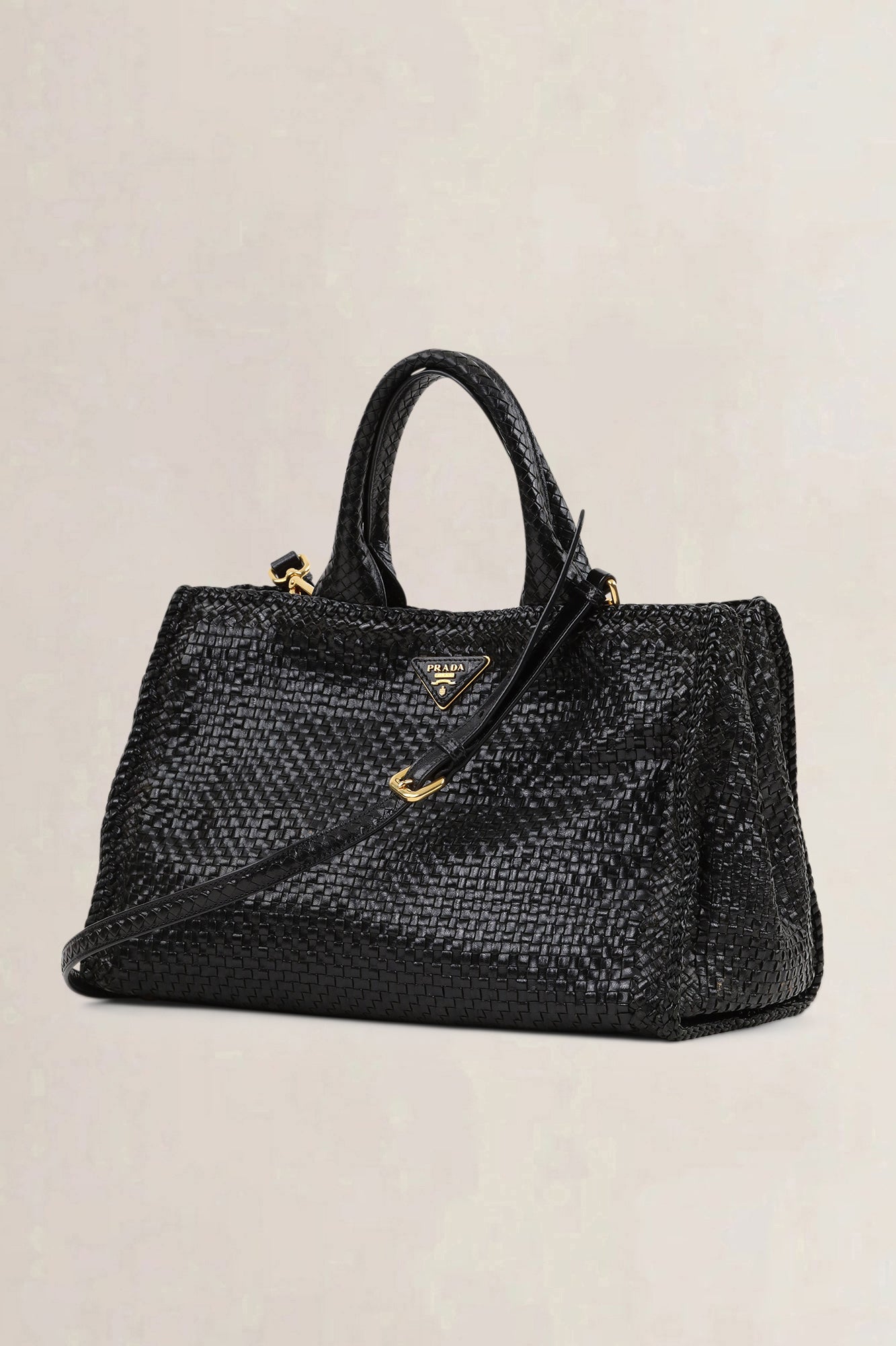 Prada Black Woven Madras Shoulder Bag