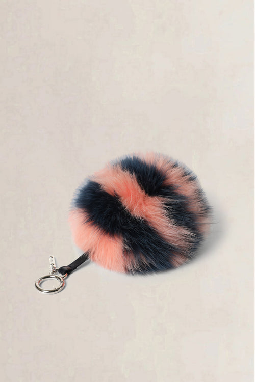 Fendi Pink & Navy Fox Fur Pompom Bag Charm