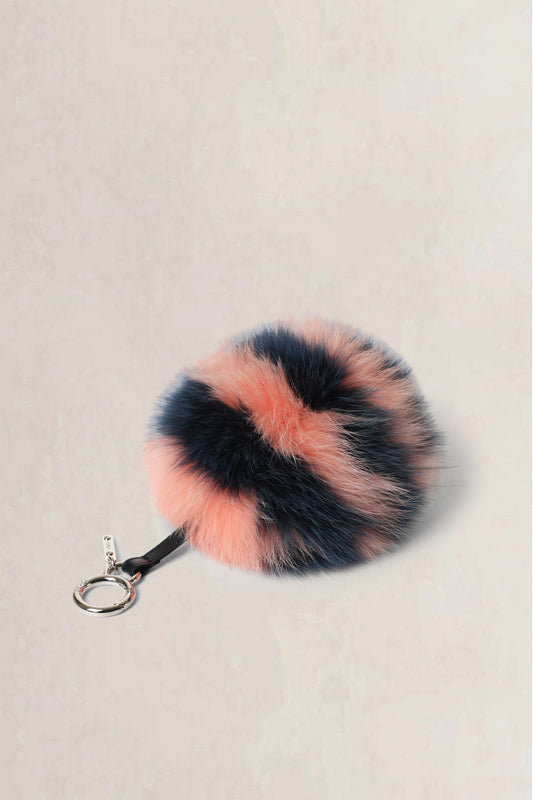 Fendi Pink & Navy Fox Fur Pompom Bag Charm