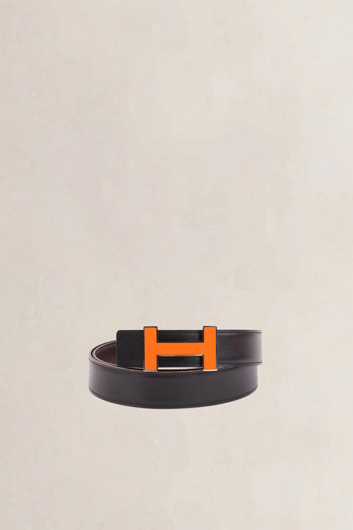 Hermès Brown & Black Reversible Belt with Quizz H & Gold Buckle
