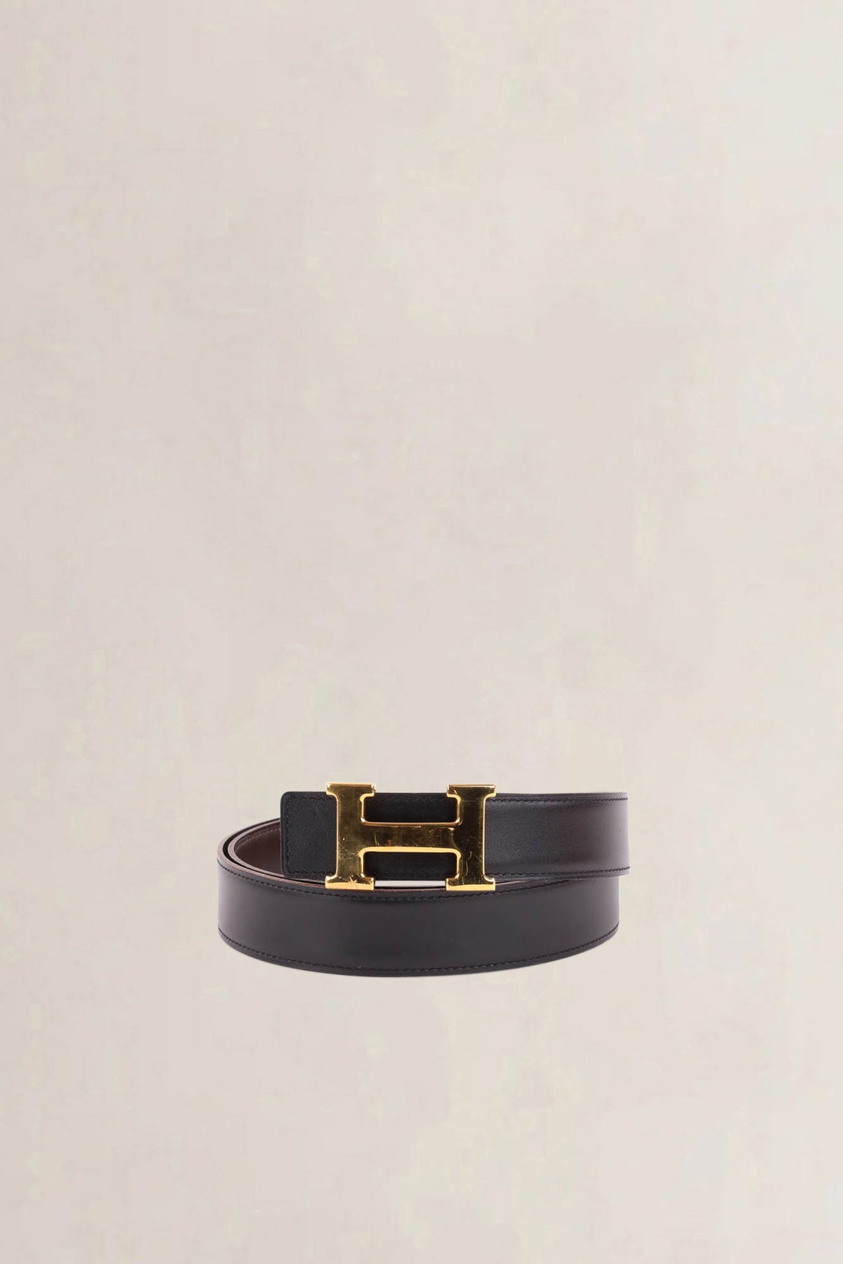 Hermès Brown & Black Reversible Belt with Quizz H & Gold Buckle