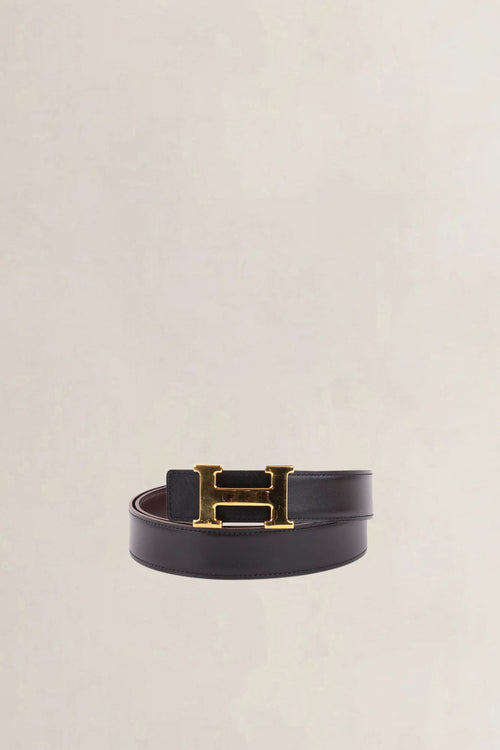 Hermès Brown & Black Reversible Belt with Quizz H & Gold Buckle