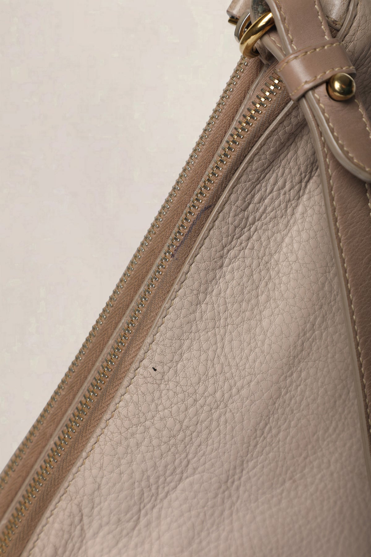 Prada Nude Grey Vitello Daino Double Zip Crossbody Bag