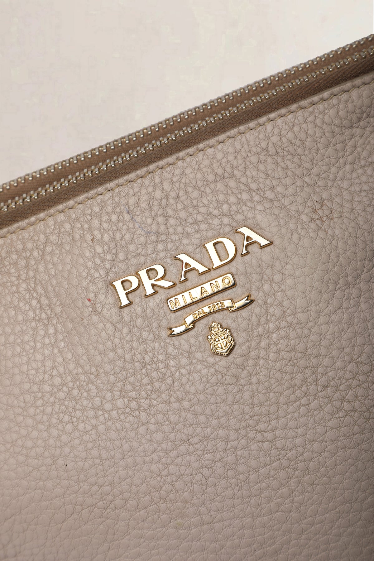 Prada Nude Grey Vitello Daino Double Zip Crossbody Bag
