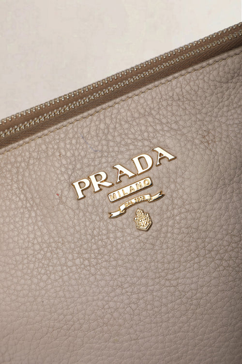 Prada Nude Grey Vitello Daino Double Zip Crossbody Bag