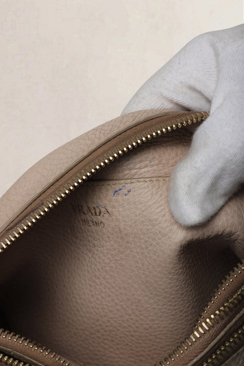 Prada Nude Grey Vitello Daino Double Zip Crossbody Bag