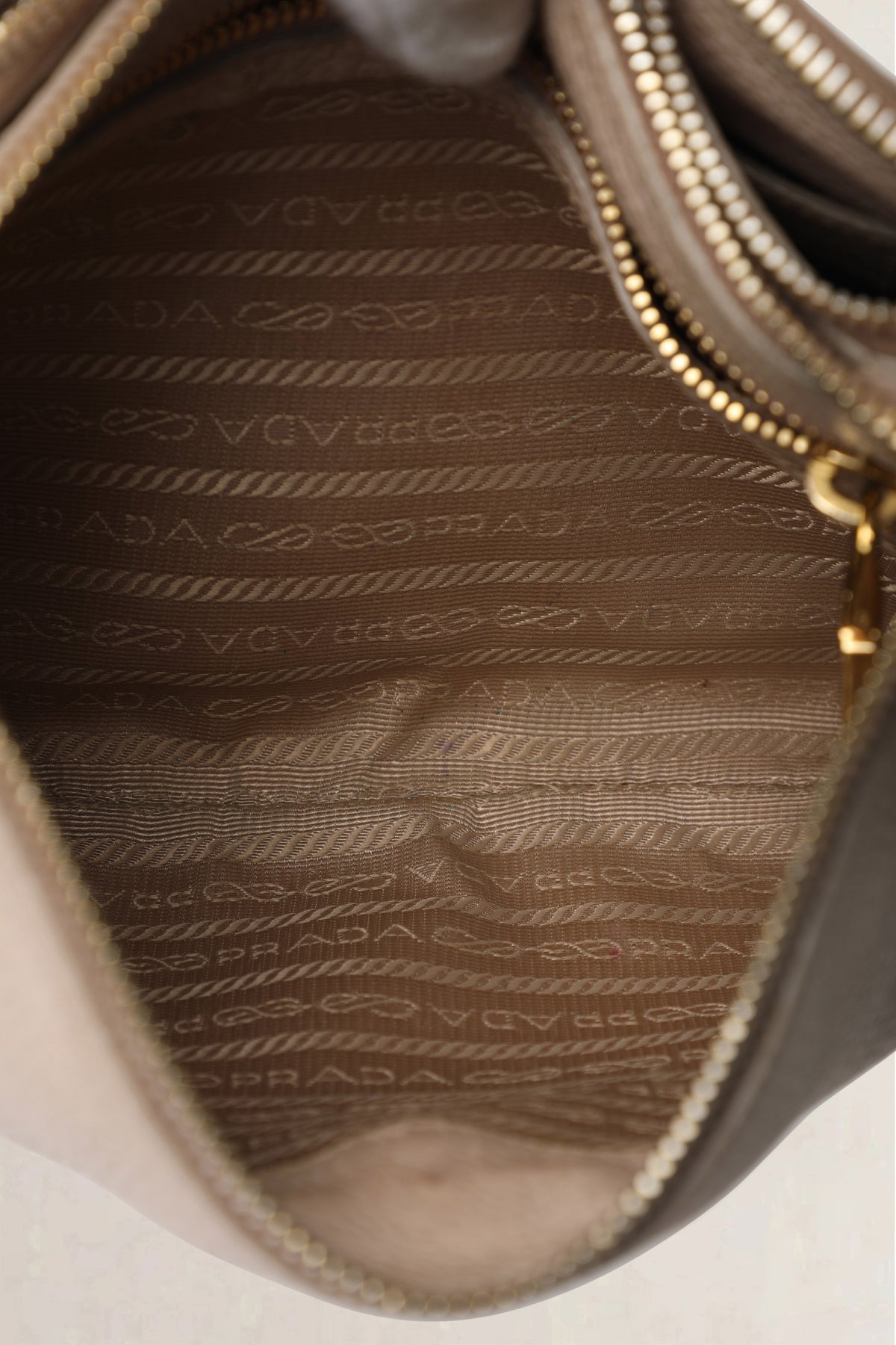 Prada Nude Grey Vitello Daino Double Zip Crossbody Bag